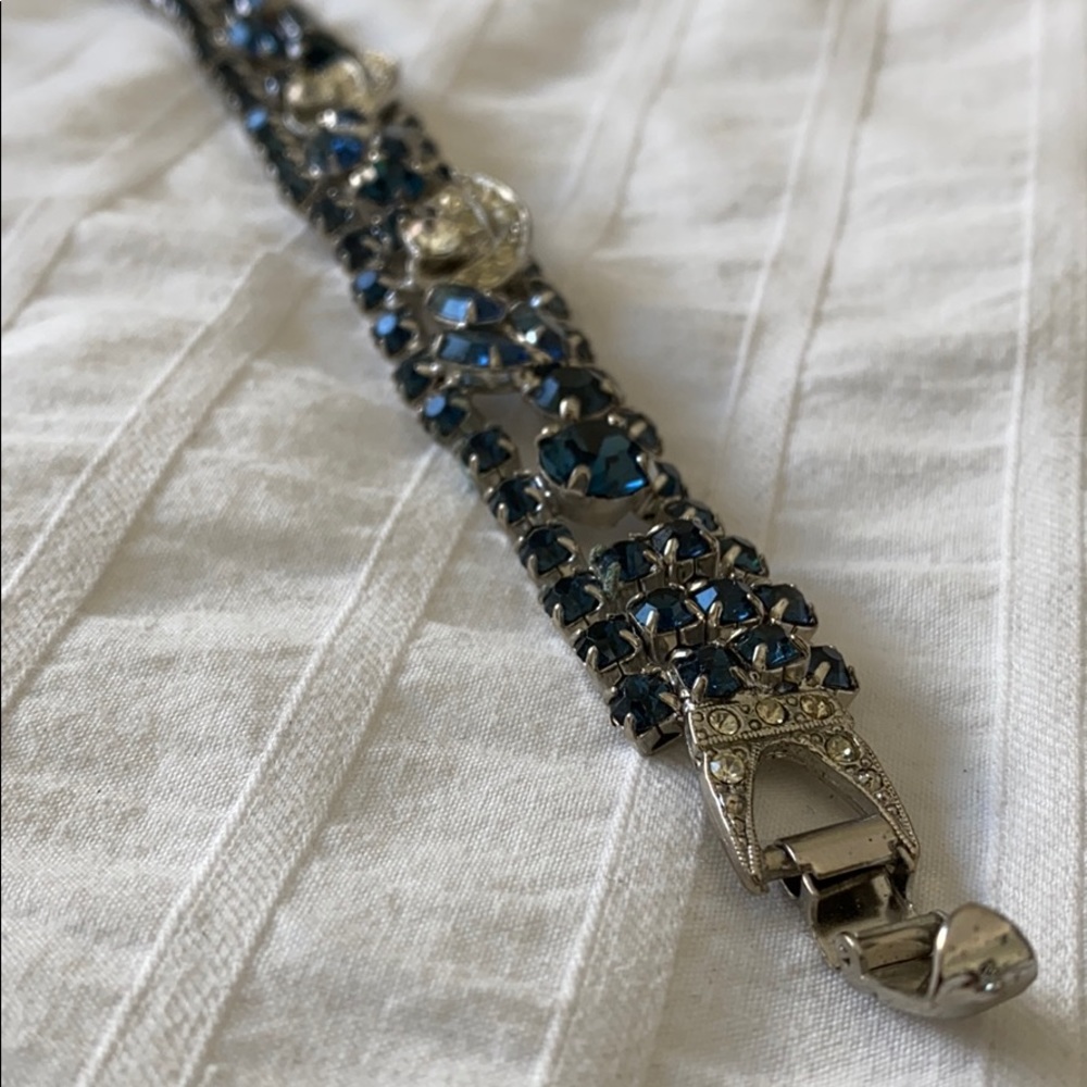 Vintage Blue Rhinestone Bracelet - Picture 4 of 10